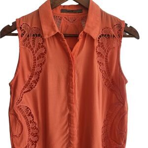 Aryn K Orange Button Front Eyelet Tank
